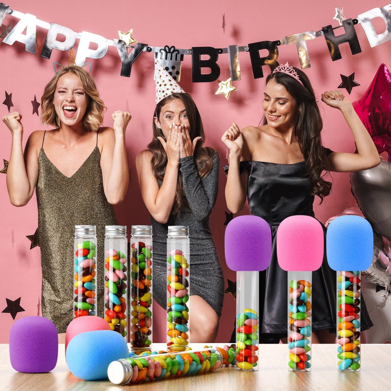 Newtay Microphone Candy Tubes Kpop Themed Decor Karaoke Theme Birthday Party 10'' Fake Prop Microphone Plastic Toy for Disco Singer Stage Costume Prop  Candy Not Included(Purple  Pink  Blue 12 Pcs) - Image 3